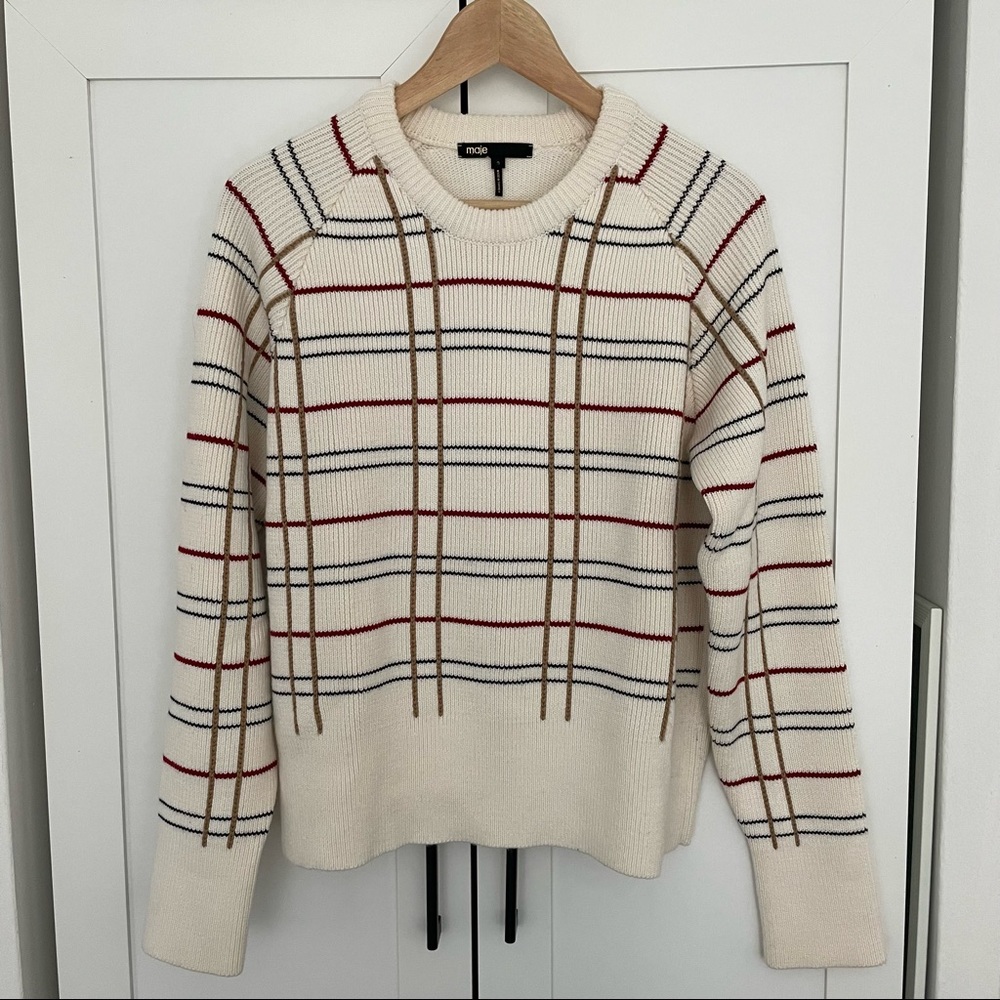 Maje Cream Check Sweater (Large)